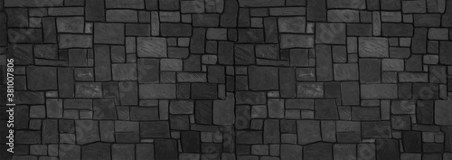 panoraam grey black Slate Marble Split Face Mosaic pattern and background brick wall floor top view surfac