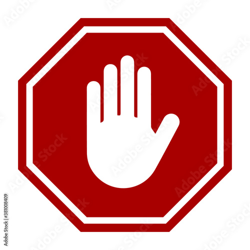 Stop sign with hand icon. Infographics. Vector graphics.