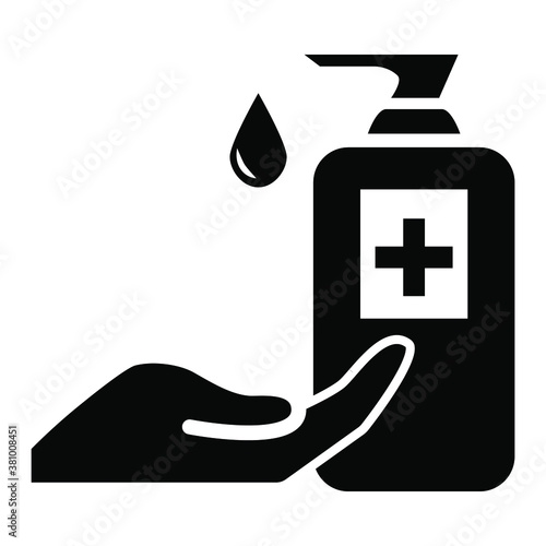 Hand washing procedure icon, disease prevention. Disinfectant, disinfectant and alcohol-based antiseptic are keys to keeping your hands clean. Healthcare. Infographics. Instruction. Vector dimensionle