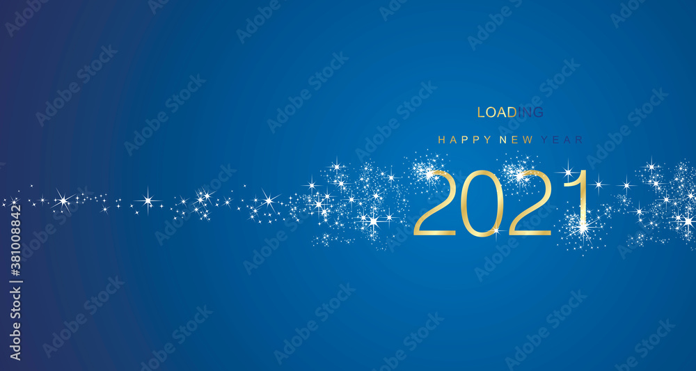 New Year 2021 greetings loading firework gold white blue color vector