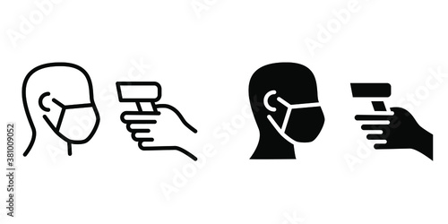 Vector editable graphics. Infographics. Prevention of coronavirus and covid diseases 19. Body temperature check icons, temperature screening. Line icons.