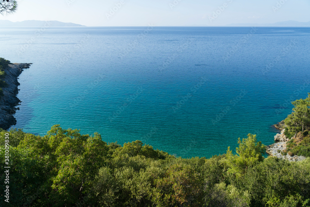 view of the sea from the sea, Dilek Peninsula National Park in Turkey, 