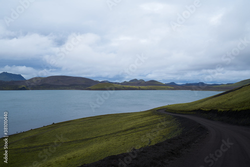 Black sand ash vulcanic landscape highland roads in iceland 2020