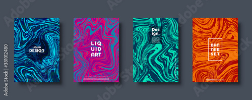 Colorful abstract geometric background. Liquid dynamic gradient waves. Fluid marble texture. Modern covers set. Vector illustration.