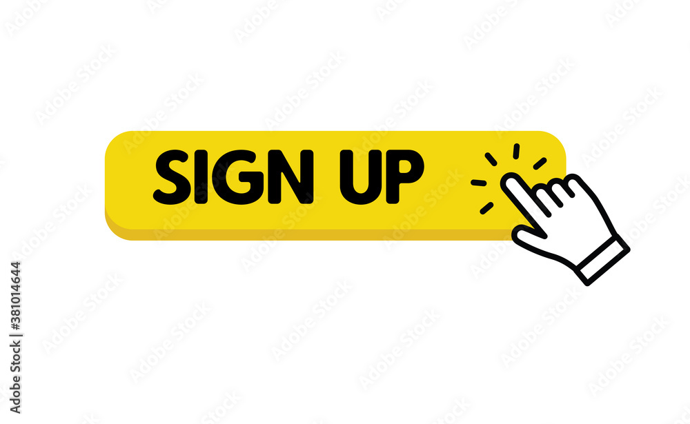 Sign up button with hand clicking icon. Sign up button with hand clicking icon.