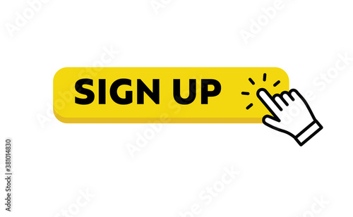 Sign up button with hand clicking icon.