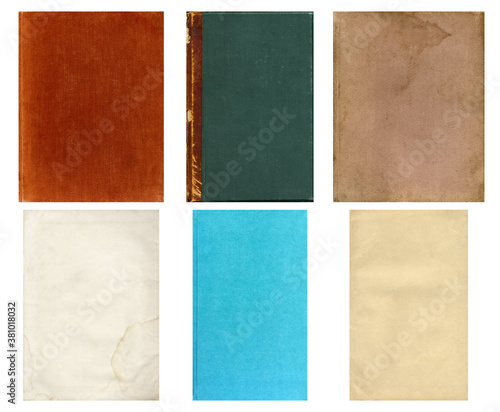 Paper and textile textures set. Blank retro pages and old book covers. Rough faded canvas surface. Perfect for background and vintage style design. Empty place for text.