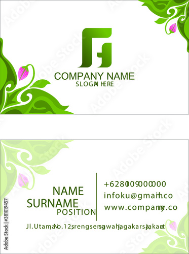 Name Card Design in Leaf Green with Nature Theme