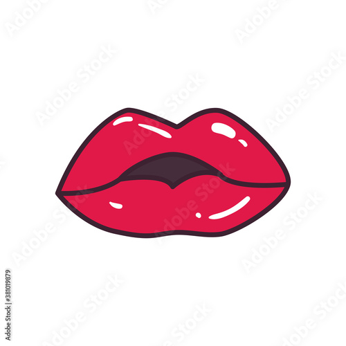 pop art female mouth line and fill style icon vector design