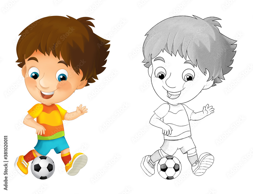 cartoon scene with football soccer boy on white background - illustration cartoon scene with football soccer boy on white background - illustration