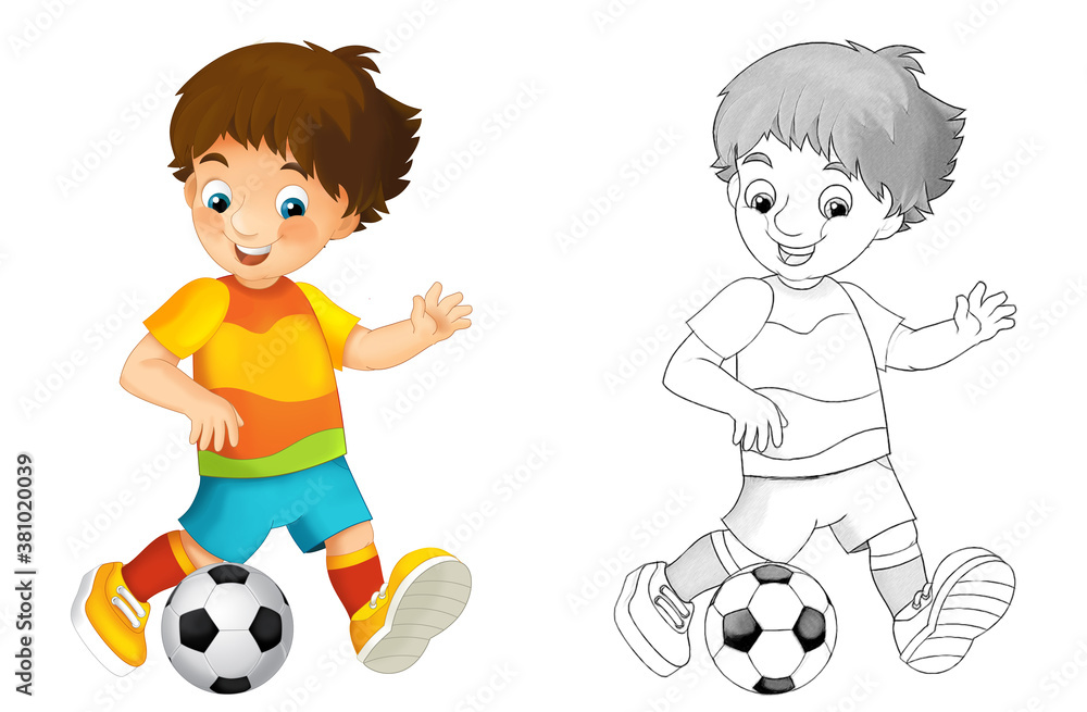 cartoon scene with football soccer boy on white background - illustration cartoon scene with football soccer boy on white background - illustration