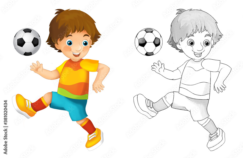 cartoon scene with football soccer boy on white background - illustration