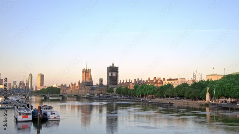 Early Morning Beautiful time-lapse in 4k of Big Ben and Westminster Bridge in 4K. A view from Millennium Bridge. Early Morning Beautiful time-lapse in 4k of Big Ben and Westminster Bridge in 4K. A view from Millennium Bridge.