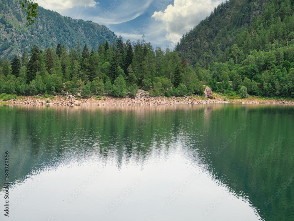 Around wonderful lake of Antrona. Antrona valley, Alps, Italy.