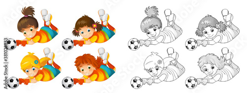 cartoon scene with football soccer girl on white background - illustration