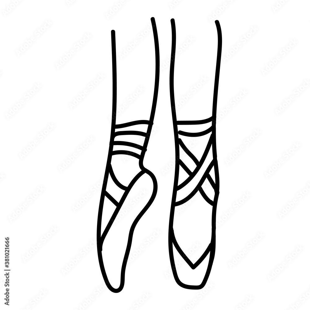 Vector image of ballet Pointe shoes. Line art dance shoes Vector image of ballet Pointe shoes. Line art dance shoes