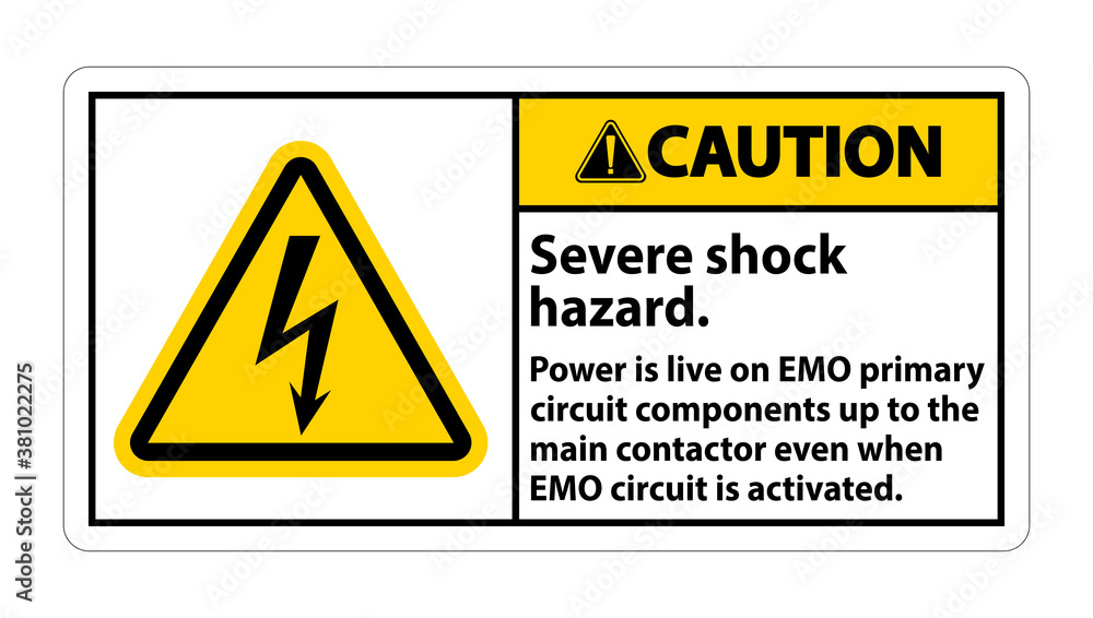 Caution Severe shock hazard sign on white background Caution Severe shock hazard sign on white background
