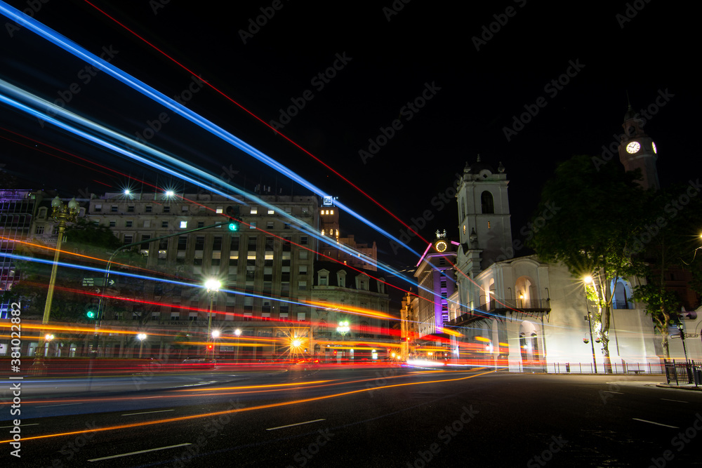 Long exposure image of an avenue in Buenos Aires