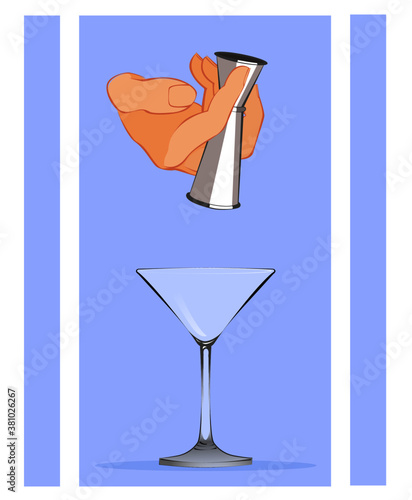 MANO CON JIGGER Y COPA DE MARTINI
