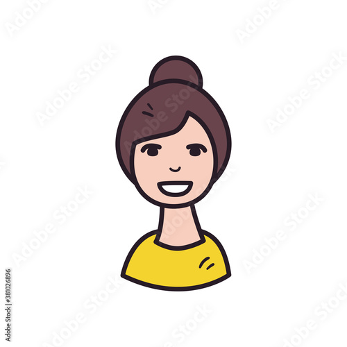 woman cartoon line and fill style icon vector design