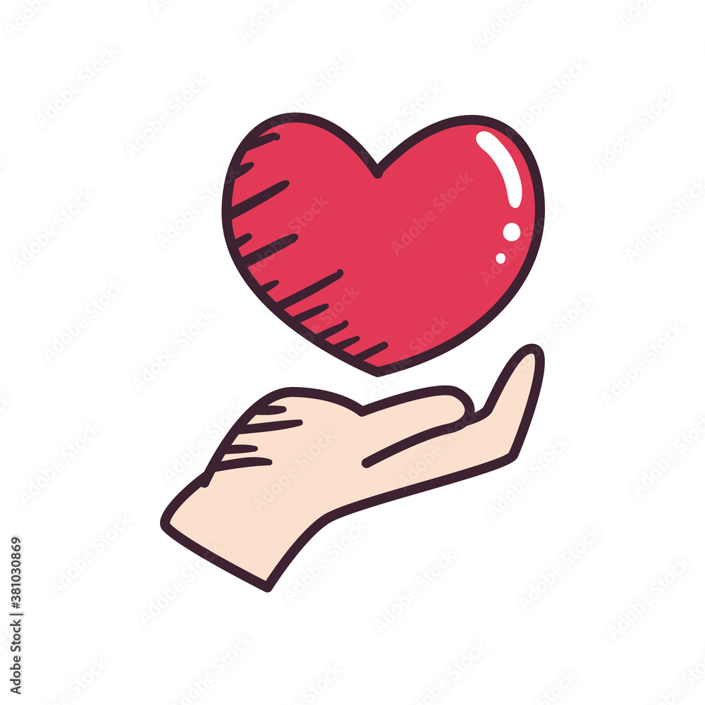 pop art heart over hand line and fill style icon vector design pop art heart over hand line and fill style icon vector design