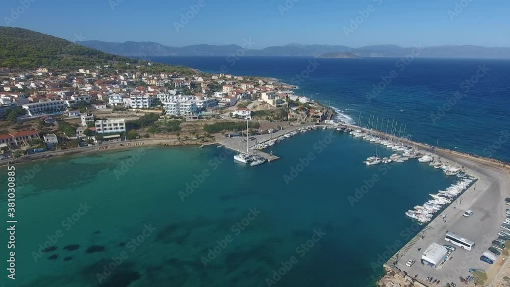 Aerial view of Megalochori marina at Agistri island in Greece Aerial view of Megalochori marina at Agistri island in Greece