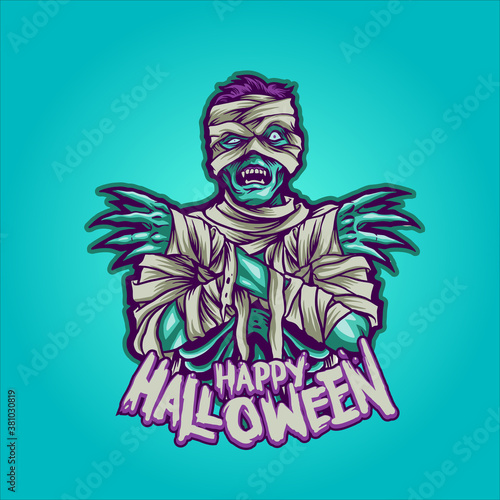 Zombie Mummy, Happy Halloween Illustrations for your work clothing merchandise, stickers and poster publications