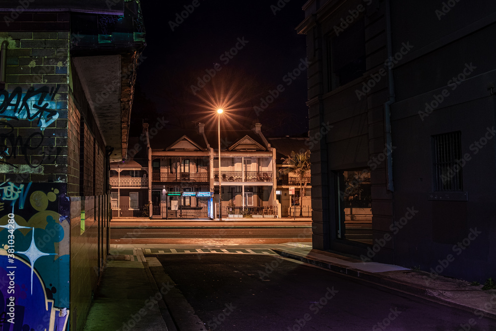terrace houses at night