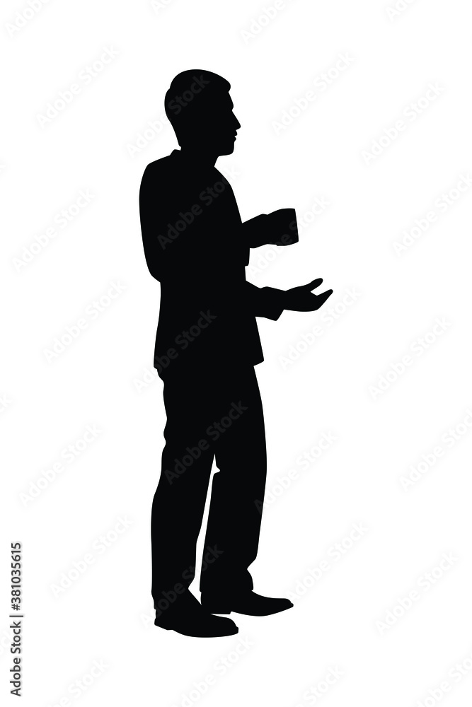 Business man with coffee cup silhouette vector