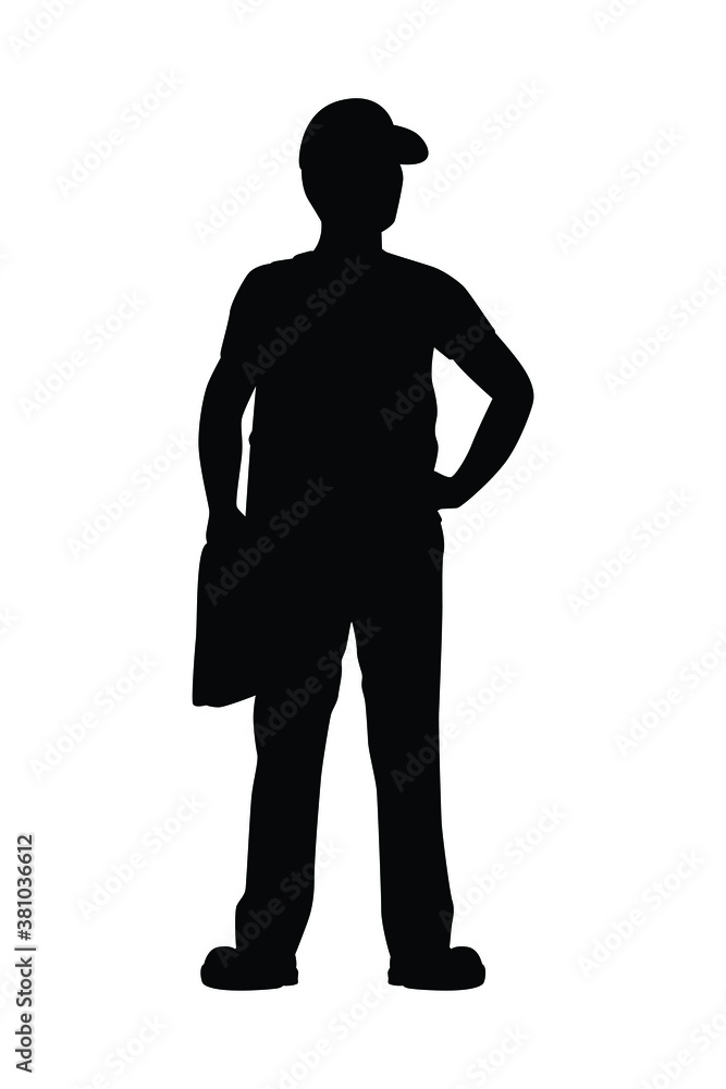 Standing man with bag silhouette vector