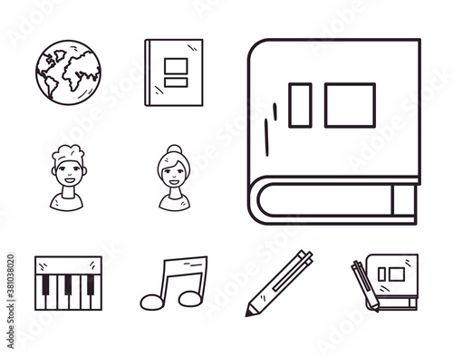 school line style set icons vector design