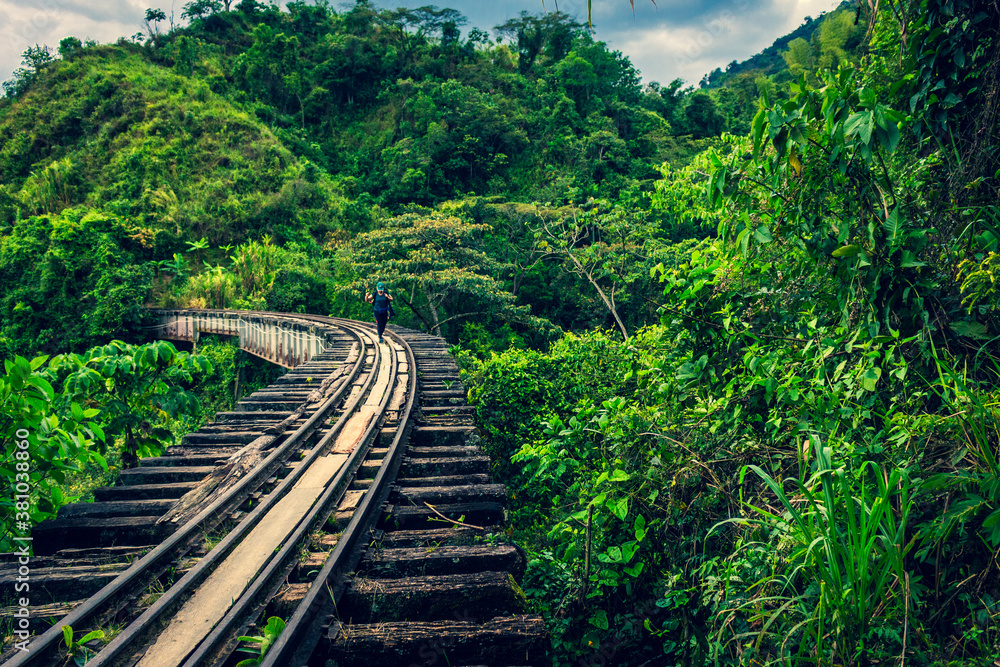 Fototapeta premium Amaga, Antioquia / Colombia. March 31, 2019. Old railway road of Antioquia, Colombia