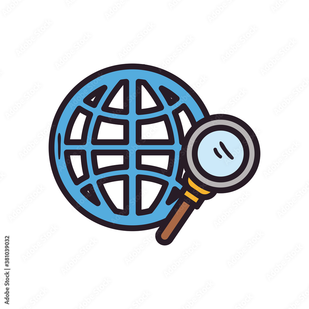 Global sphere with lupe line and fill style icon vector design Global sphere with lupe line and fill style icon vector design