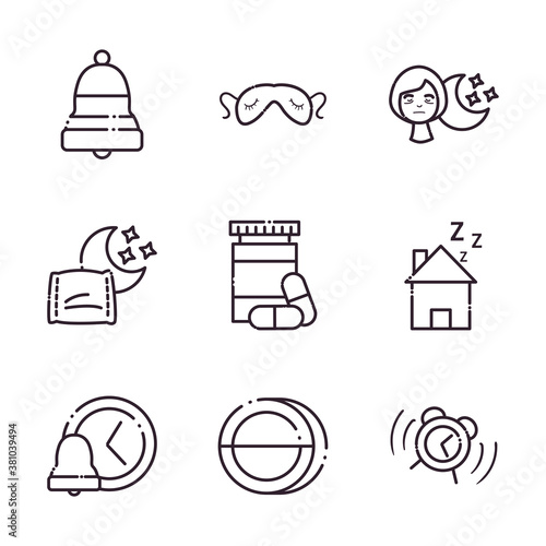 insomnia line style icons collection vector design