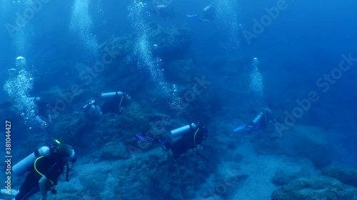 Wallpaper Mural scuba divers exploring the reefs and underwater with rocks ocean scenery enjoying topography mediterranean sea Torontodigital.ca
