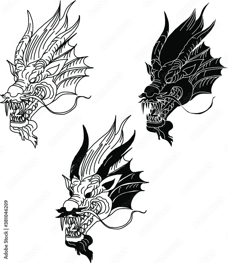 Hand drawn Red Dragon vector printing.Japanese old dragon for tattoo ...