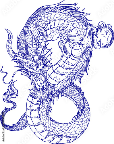 Hand drawn Red Dragon vector printing.Japanese old dragon for tattoo. Traditional Asian tattoo the old dragon vector.Dragon is Symbol of power