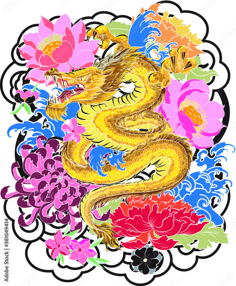 Japanese Dragon tattoo vector and hand drawn illustration.hand drawn ...