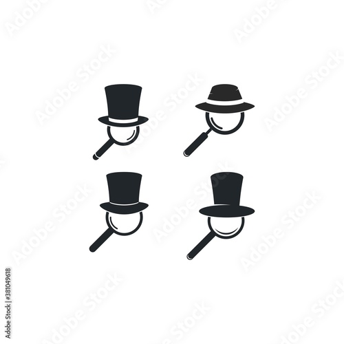 detective hat with magnifying glass logo vector icon illustration