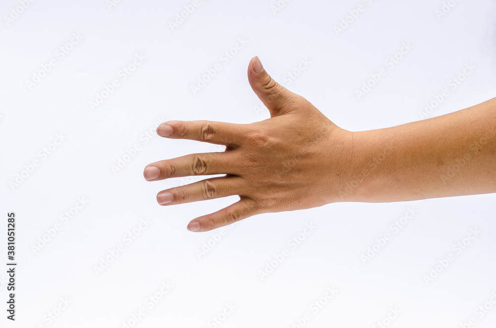 Close up of hand with show five fingers up in the peace , Isolated on white background, place for text or sign. Positive concept. Close up of hand with show five fingers up in the peace , Isolated on white background, place for text or sign. Positive concept.