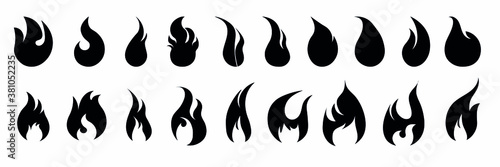 Set of fire icons, heat, flames, flash, vector illustration on a white background