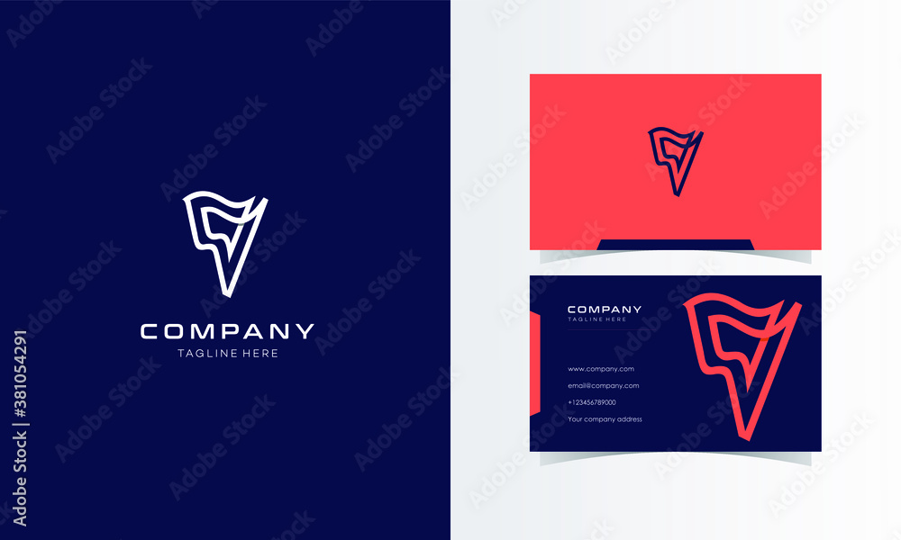 V Africa Line Minimalist Logo with business card Design V Africa Line Minimalist Logo with business card Design