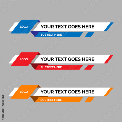 colorful lower thirds set template vector. modern, simple, clean design style. flat design with paper layer effect