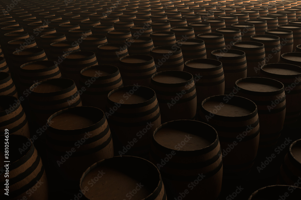 Fototapeta premium warehouse with countless wine barrels