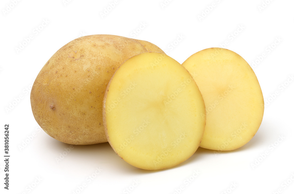 Close up,Potato and cut isolated on white background,Agricultural products.