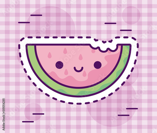 slice fresh and delicious watermelon kawaii style