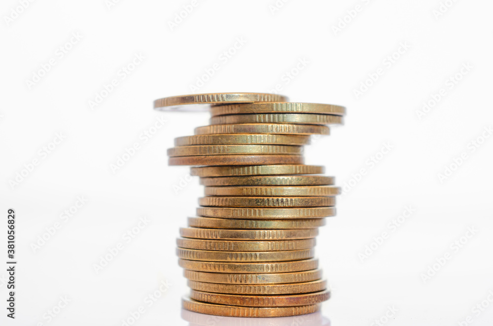 gold coin stack row growing pile on white background for money saving and investment business financial and banking concept. gold coin stack row growing pile on white background for money saving and investment business financial and banking concept.