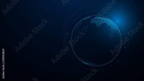 Global world network and telecommunication. World map. Abstract futuristic and technology background