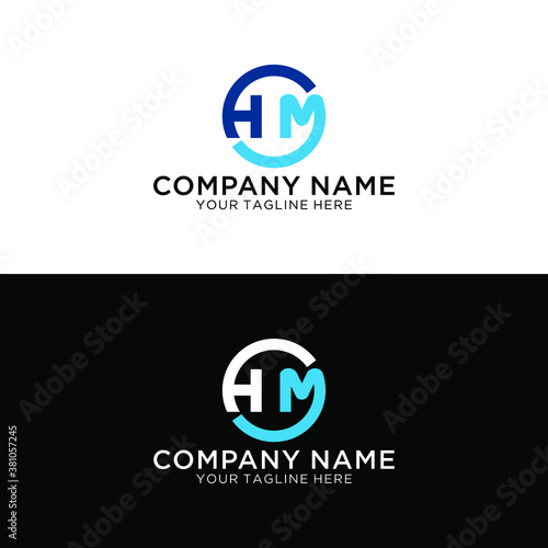 HM logo design with H and M letter in editable vector template on a black and white background.
