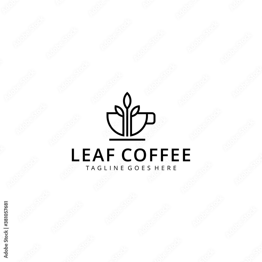 Creative Coffee cup with nature leaf logo design Vector sign illustration template
